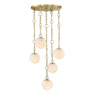 Wine Flower 5-Light Brushed Gold Glam Statement Chandelier for Foyers and Entryways - 24.5