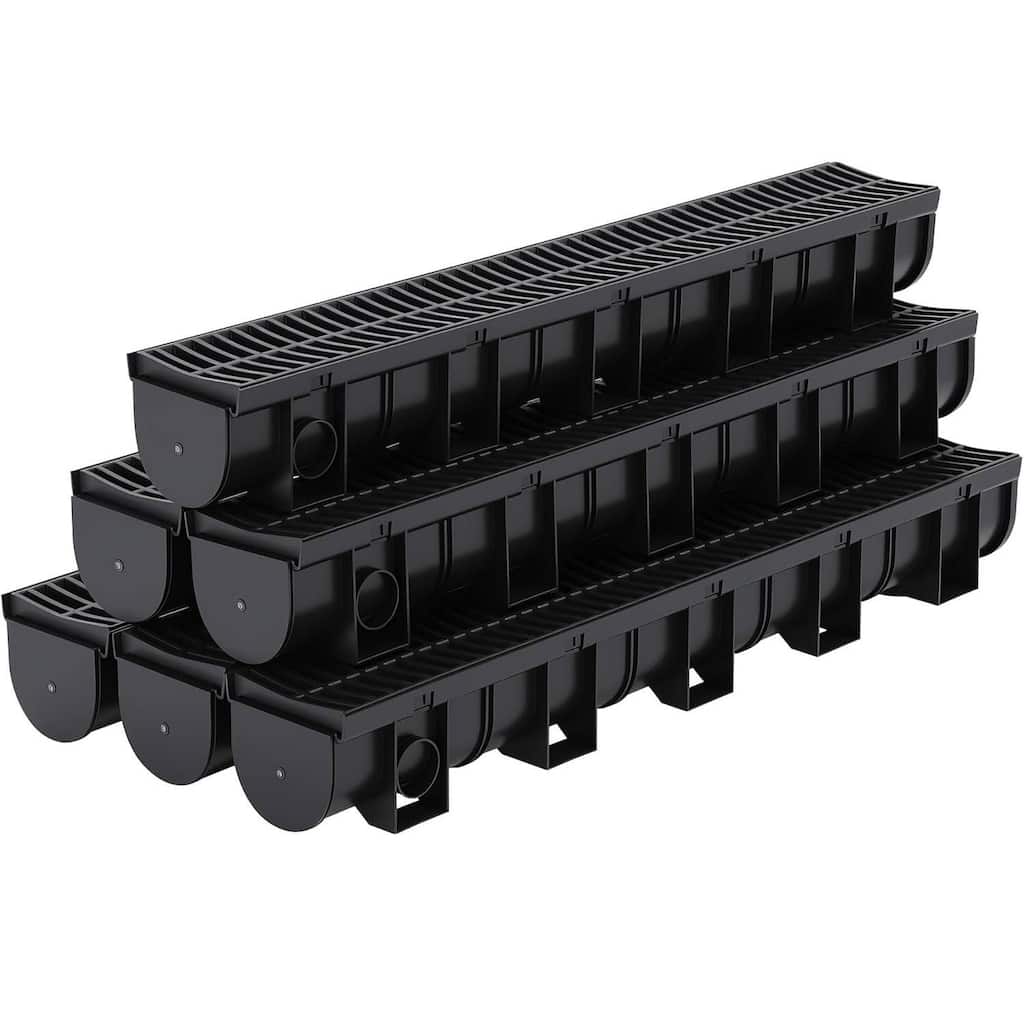 6-Piece High-Efficiency Surface Drainage Trench Drain System for Yard, Driveway, Garden, Patio & Sidewalk - N/A