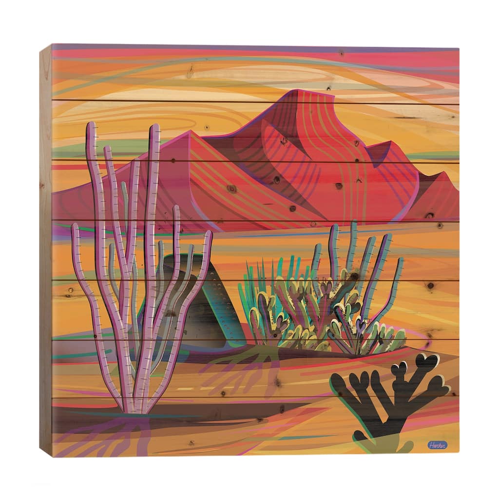 Cactus Garden Print On Wood by Charles Harker - Multi-Color