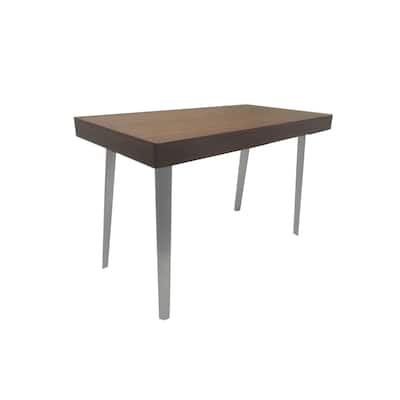 Hle 47 Inch Desk, Walnut Brown Wood Top, 2 Drawers, High Polished Steel