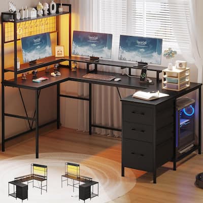 U Shaped Gaming Desk L Shaped Computer Desk 3 Drawers Shelves Pegboard