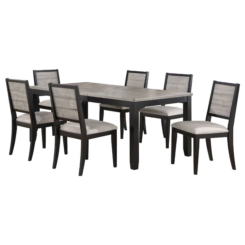Elina 7pc Extendable Dining Table with 6 Chairs, Farmhouse Gray, Black
