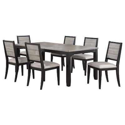 Elina 7pc Extendable Dining Table with 6 Chairs, Farmhouse Gray, Black