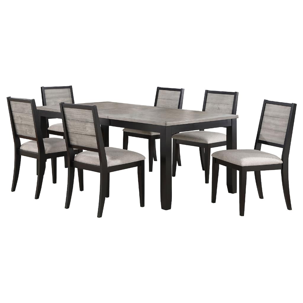 Elina 7pc Extendable Dining Table with 6 Chairs, Farmhouse Gray, Black