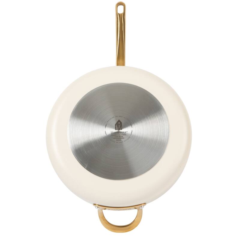 Bloomhouse 6 QT Heavy Duty Aluminum Premium PFA Free Ceramic Nonstick Frying Pan Skillet with Lid - Almond Cream