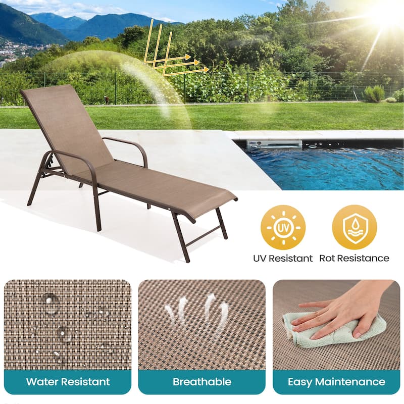 Pellebant Outdoor Lounge Chair Aluminum Adjustable Backrest with side table