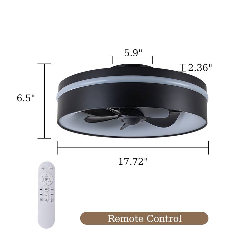 17.7" Modern Black LED Ceiling Fan with Light and Remote, Dimmable & Color Changing, 6 Speeds, Timer, Reversible Motor