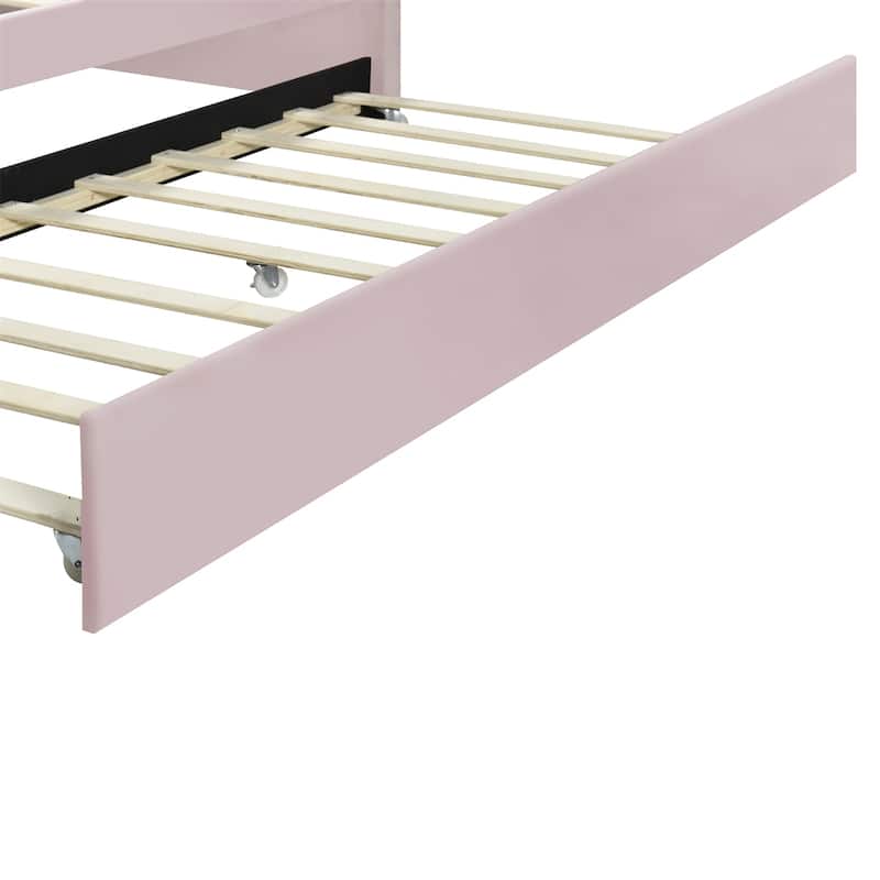Full Size Upholstery Daybed Frame w/Shall Shaped Backrest and Trundle