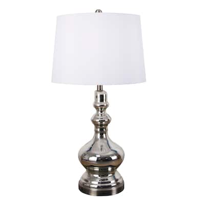 Conical Drum Shade Table Lamp with Turned Pedestal Desgin Glass Base,Silver