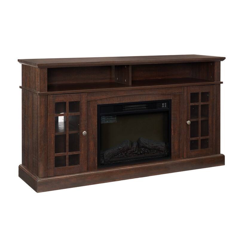 Classic TV Media Stand with 23 Inch Fireplace Modern Entertainment Console for TVs Up to 65 Inch