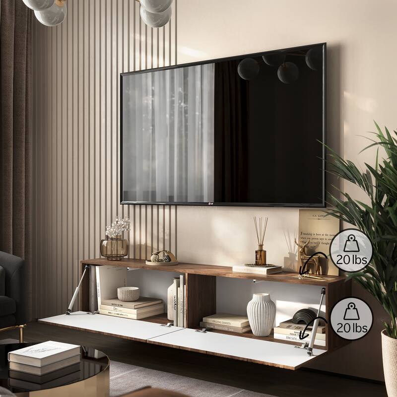 Living Skog Alessio White 59 in. Floating TV Stand Fits TV's up to 65 in. with Wall Mount Feature