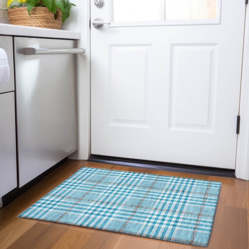 Premium Washable Super Soft Modern Plaid Mayfield Rug - Teal - 1'8" x 2'6"