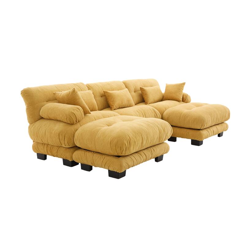 Pelletized Velvet U-shaped Sectional Sofa Modular Chaise Lounge Couch with 2 Ottomans, Deep Seat, Bolster Arms and Pillows