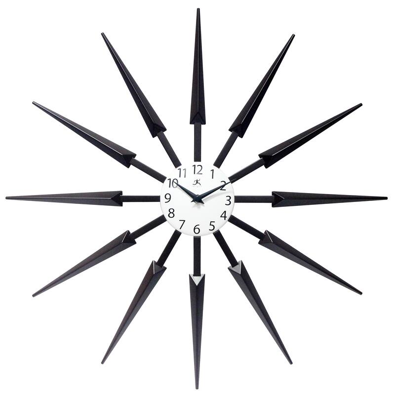 Celeste Starburst Mid-Century Modern Unique Large Wall Clock 24 inch by Infinity Instruments - 24.5 x 1.75 x 24.5 - Dark Brown
