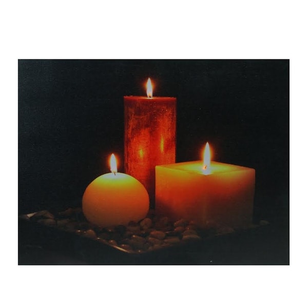 LED Lighted Tranquil Zen Triple Candles Canvas Wall Art 12" x 15.75" - N/A
