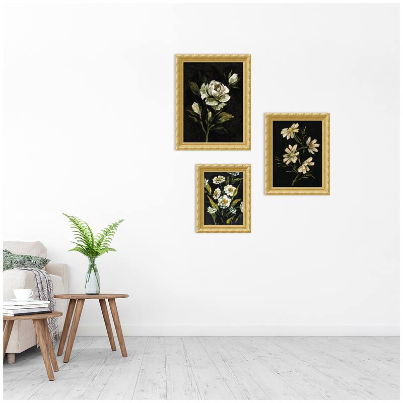 Kate and Laurel Moody Whites Floral No. 2 3 Piece Framed Wall Art Print Set by Annie Quigley