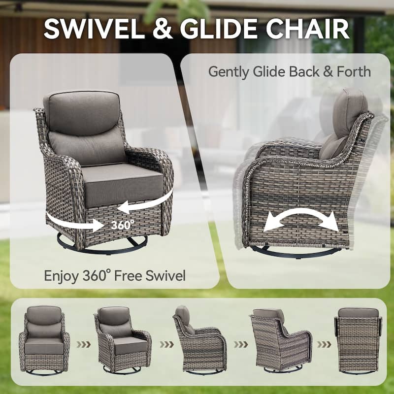 Pocassy 5 Pieces Outdoor 6 Inch Swivel Chair with Fire Pit Table