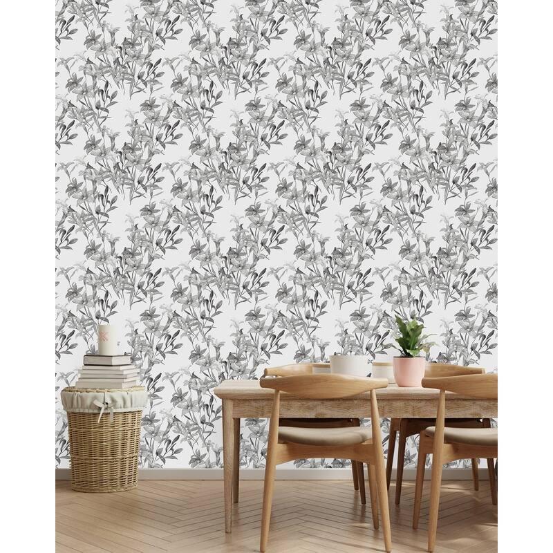 White Wallpaper with Floral Design - Bed Bath & Beyond - 35646887
