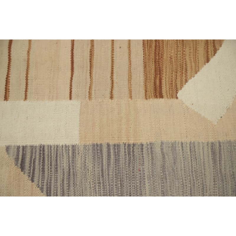 Hand Woven Oriental 100% Wool Carpet Southwestern Modern Beige & Ivories Kilim Area Rug - 8' 8'' X 6' 0''