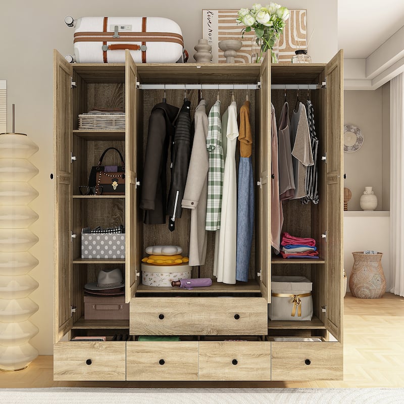 Wardrobe Armoire Closet 59"W Large Freestanding Wardrobe Cabinet White