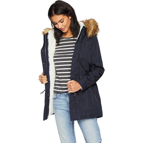 S13 Women's Luxe Canyon Lined Parka with Faux Fur Hood, Navy, X-Small