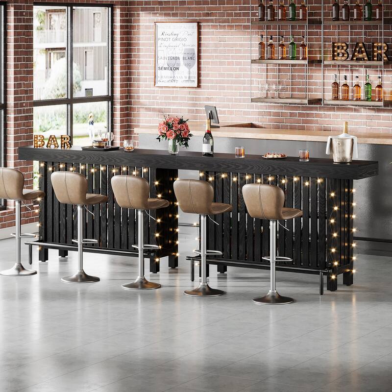 63" Home Bar Unit, Modern 2-Tier Bar Table with Footrest