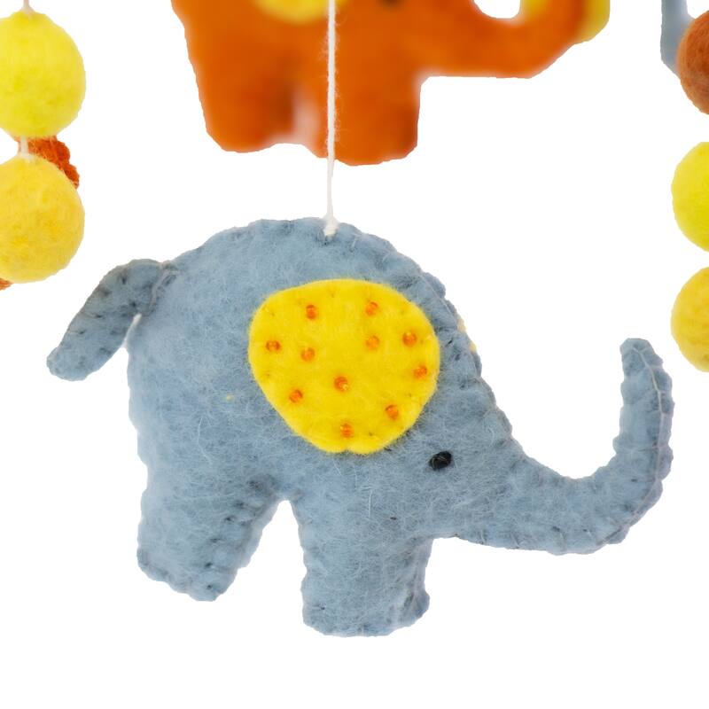 Handmade Blue and Orange Elephant Felt Nursery Mobile