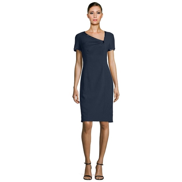 Rene Ruiz Asymmetric Short Sleeve Cocktail Day Dress Navy
