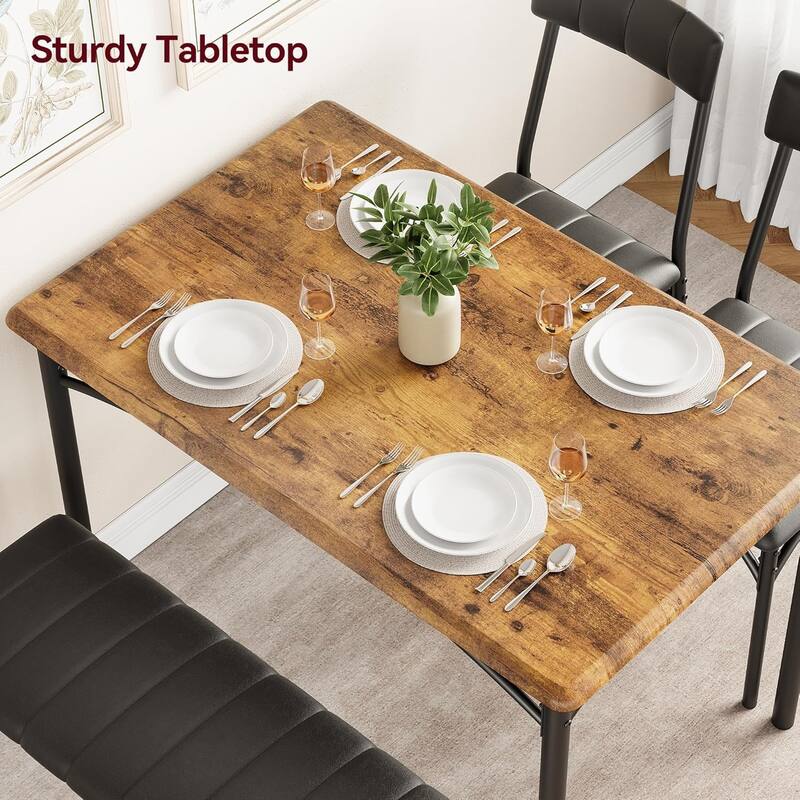 Dining Table Set for 4, Kitchen Table Set for 4 with Upholstered Bench and 2 Chairs