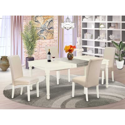 5 Piece Dining Set - Rectangle Table with Leaf & 4 Parsons Chairs - Linen White Finish