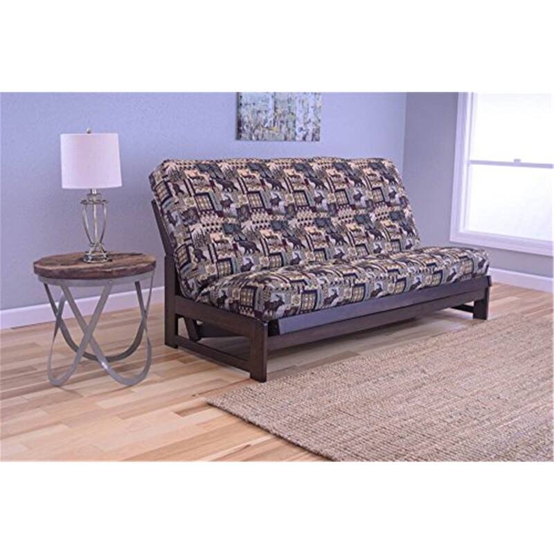 Aspen Futon Frame with Reclaim Mocha Finish and Peter's Cabin Mattress - Cozy Lodge Inspired Look
