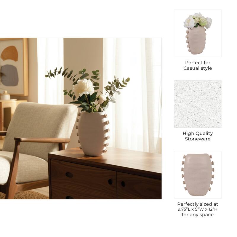 Stoneware Vase Statement-Making Tall Unique Side Detailing Home Decor