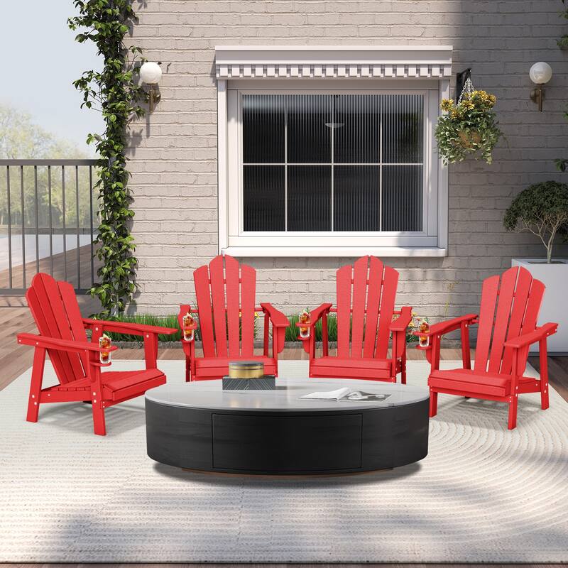 Outdoor HDPE Adirondack Chairs Outdoor Chair Plastic Lawn Chairs for Outdoor Use Set of 4 - Red
