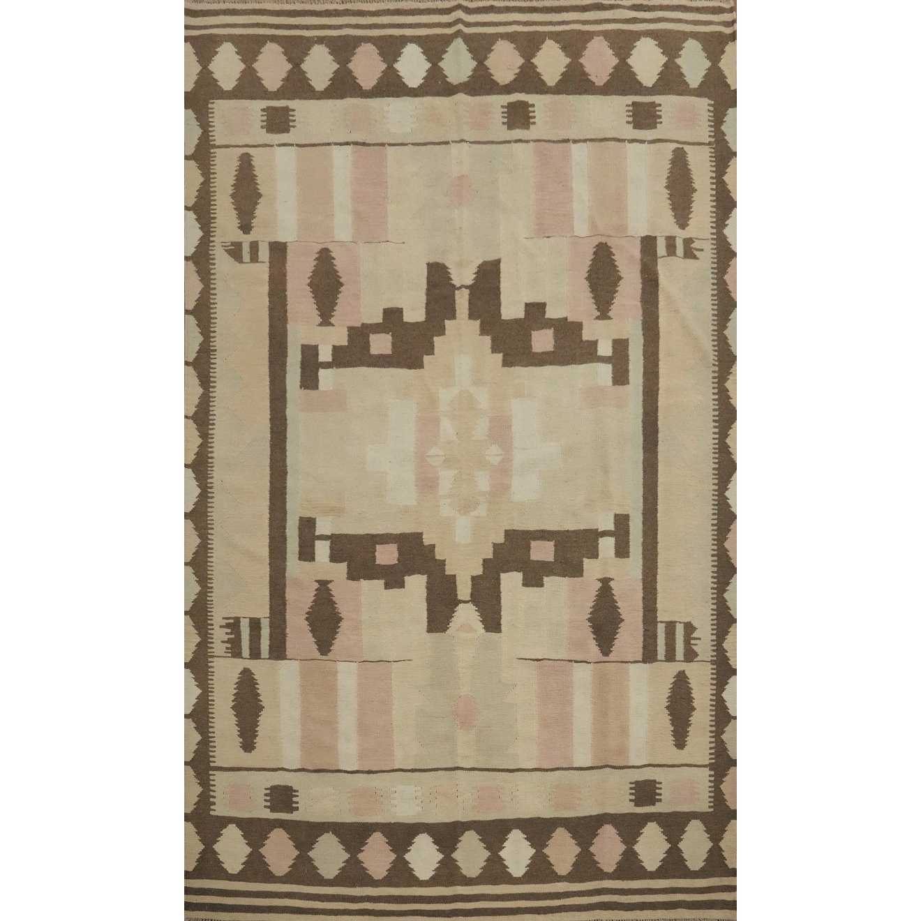 Hand Woven Oriental 100% Wool Carpet Southwestern Tribal Multi-Colored Kilim Area Rug - 9' 11'' X 6' 8''
