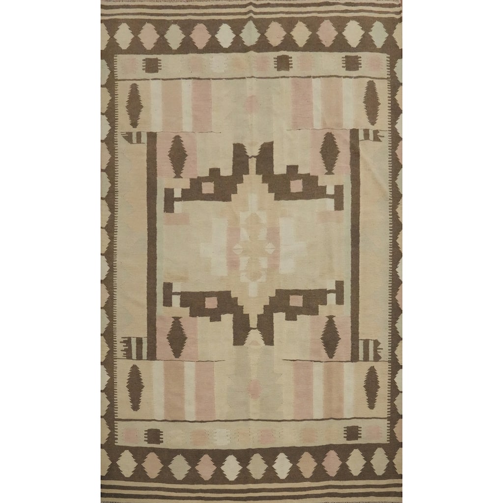 Hand Woven Oriental 100% Wool Carpet Southwestern Tribal Multi-Colored Kilim Area Rug - 9' 11'' X 6' 8''