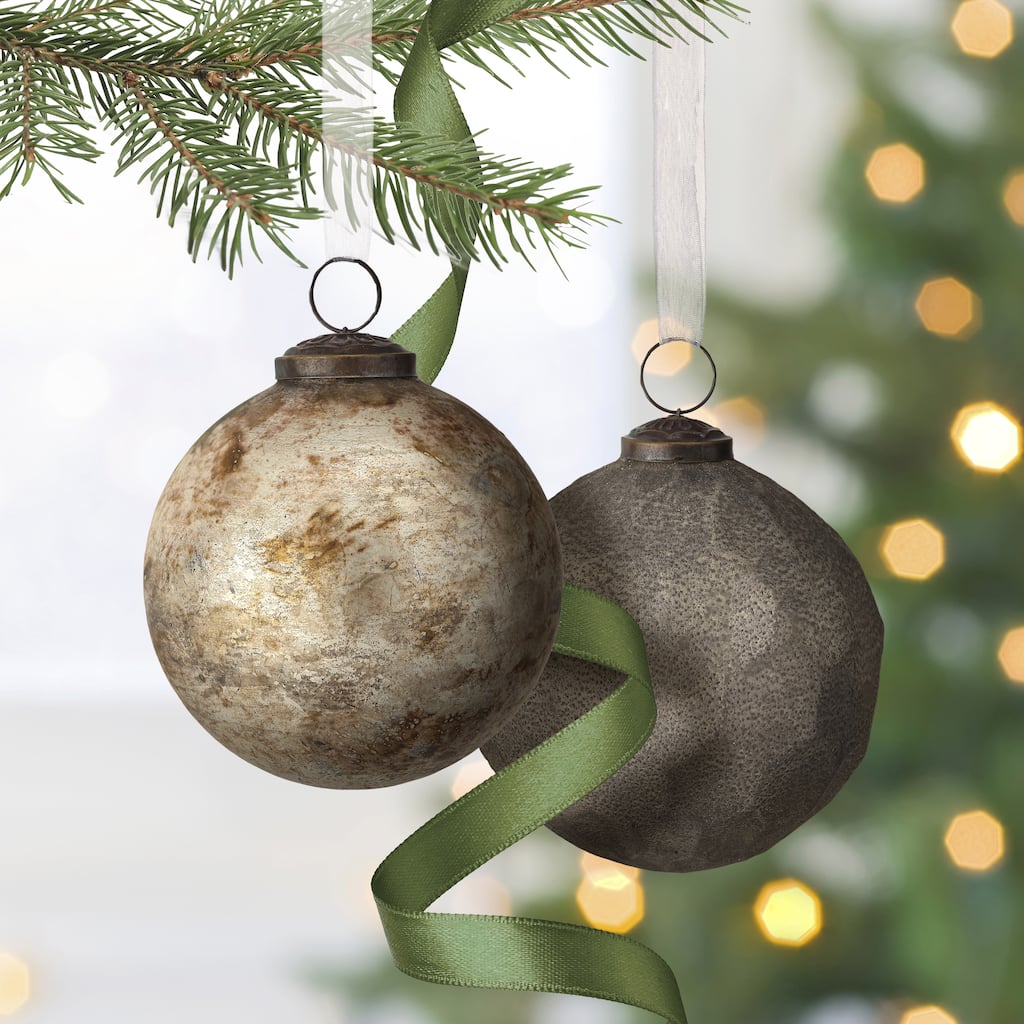 4" Glass Art Ball Ornament Set of 4