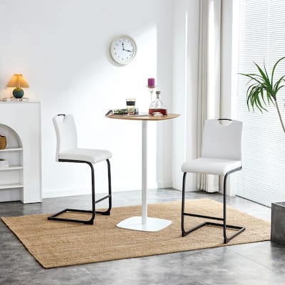 White PU Counter Height Bar Stool With Back(Set of 2) - Set of 2