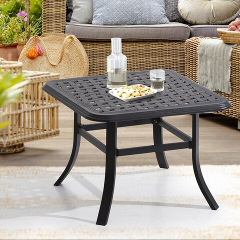 Pellebant Outdoor Square Cast Aluminum Small Table with Umbrella Hole - 24.02"Lx24.02"Wx17.52"H