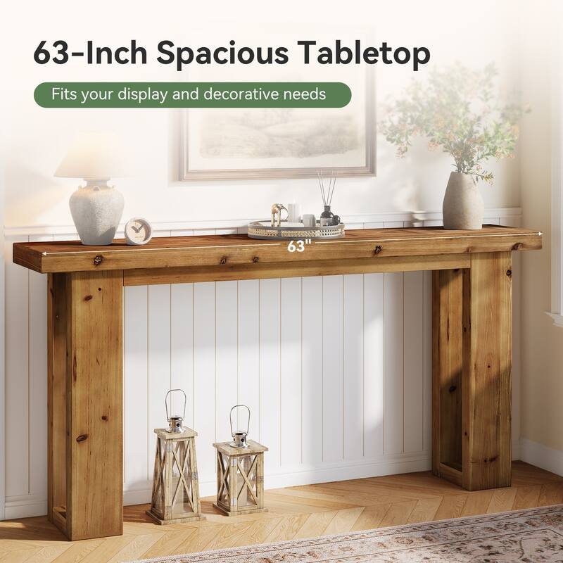 63" Solid Wood Rectangular Sofa Table, Behind-the-Couch Console Accent Table for Living Room Entryway Hallway Entrance