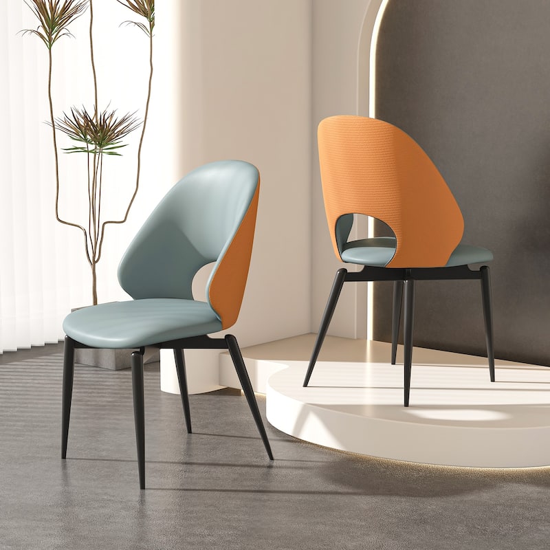 Modern 2 Piece PU Kitchen Dining Chair with Cushions and Non Slip Foot Pads for Dining Room Kitchen Living Room Bedroom - Grey