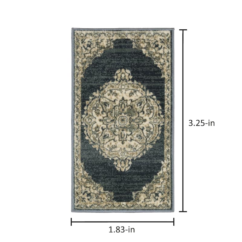 Kaleb Traditional Center Medallion Deep Teal/Ivory Area Rug
