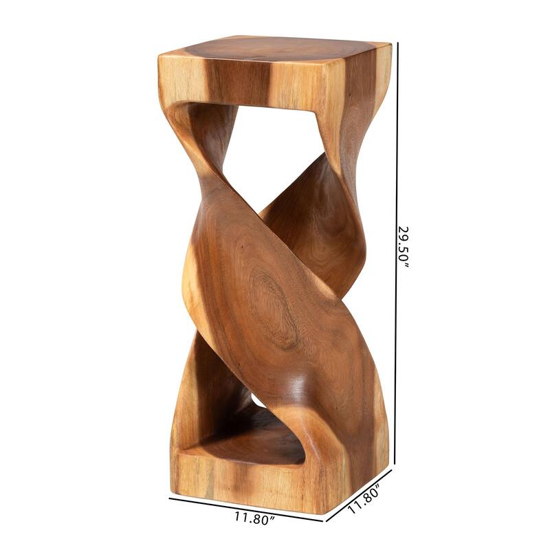 Rapha Hand-carved Suar Wood Side Table - Sculptural Accent Table with Twist Design, Modern Boho Style for Living Room or Bedroom