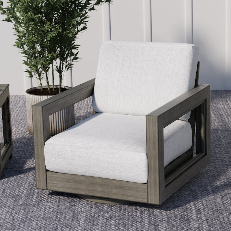 Outdoor Swivel Hand-painted Aluminum Patio Chairs with Gray Cushions