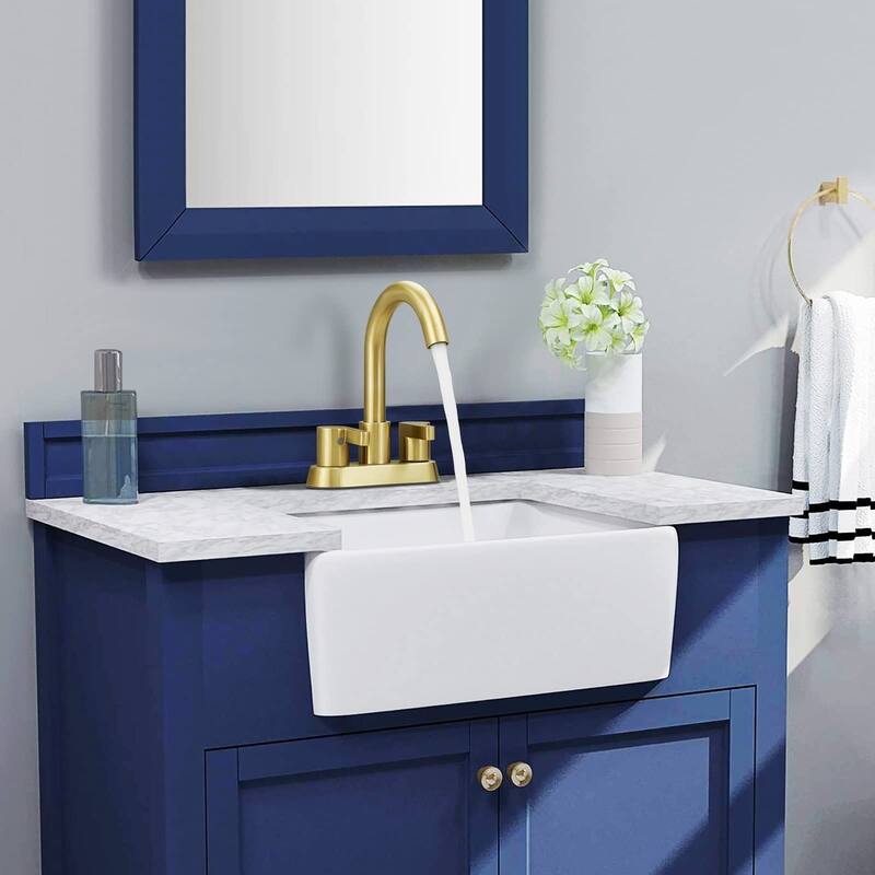 Modern 2 Handle 360° Swivel Bathroom Sink Faucet with Pop Up Drain Assembly, Anti Fingerprint, Anti Rust
