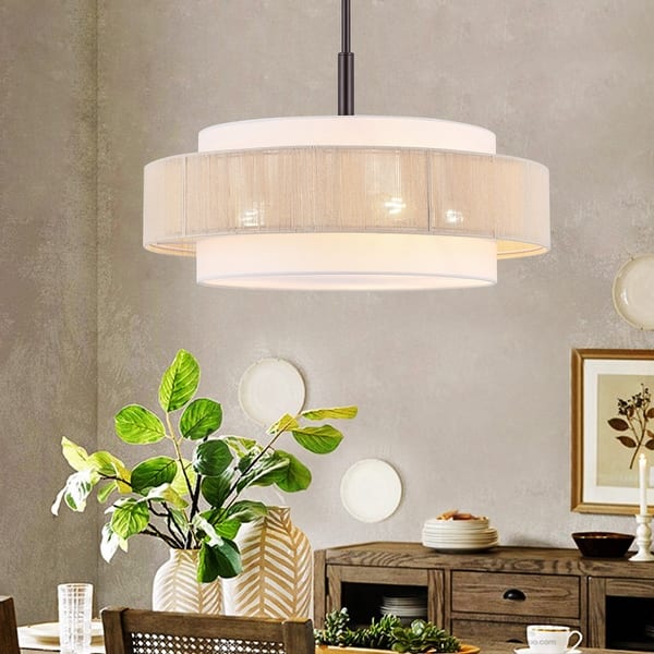 GetLedel 5-Light Double Shaded Drum Chandelier - Bronze