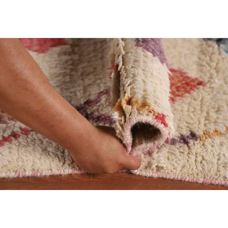 Tribal Moroccan Area Rug Handmade Beige Wool Carpet - 7'0" x 10'4"