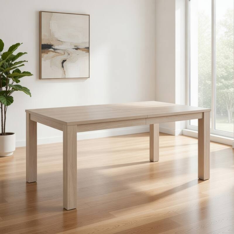 Kizie Dining Table, 94-118 Inch Extendable Top, Tawny Brown Rubberwood