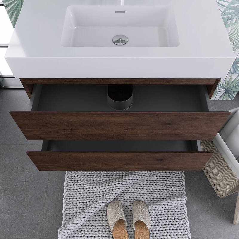 Single Sink Floating Bath Vanity in with Solid Surface Top
