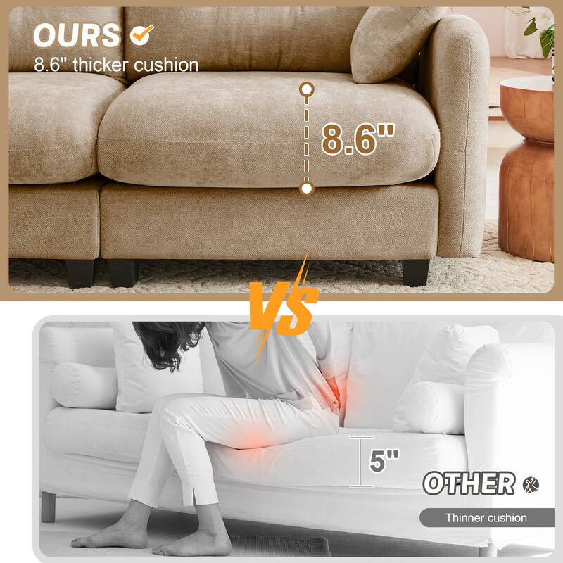 74" Loveseat Sofa, Modern Chenille Deep Seat Sectional Couch for Living Room, Tufted Backrest Love Seat with Pillows
