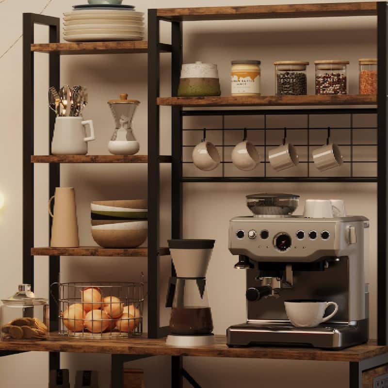 Bakers Rack with Power Outlet for Kitchen Spice